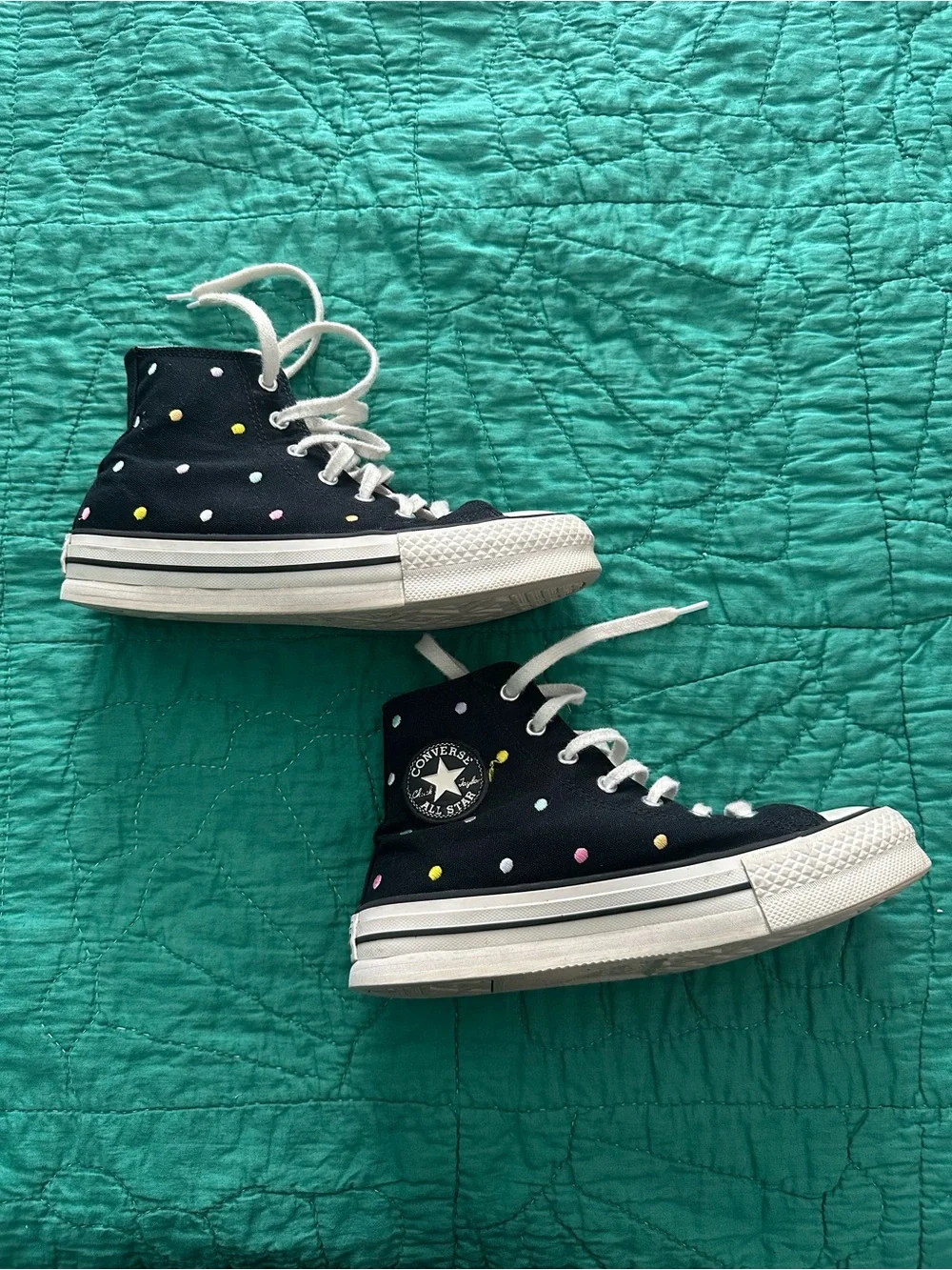 Converse Kids Black High-Top Sneakers with Multicolor Polka Dots - Picture 2 of 8